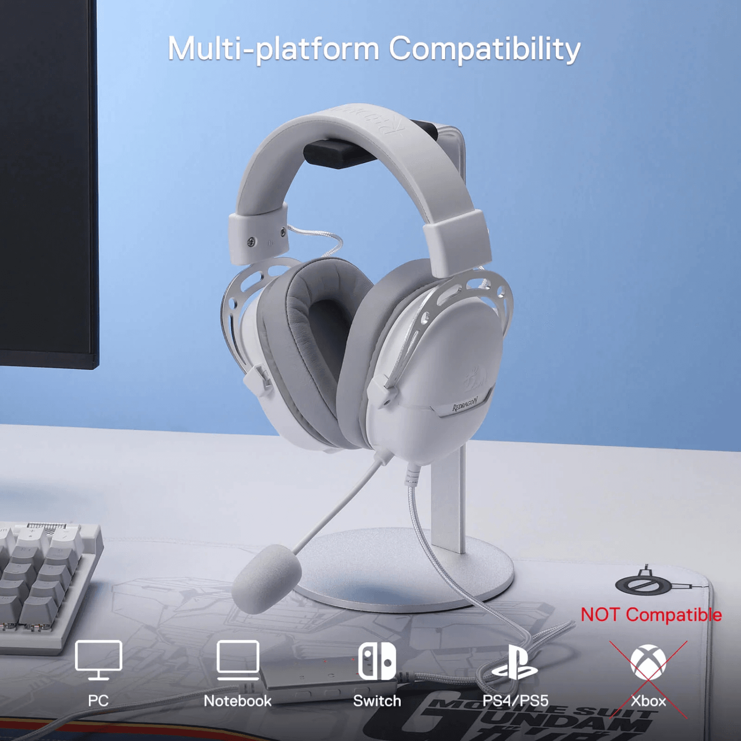 Redragon AURORA Wired Gaming Headset - White - Image 2